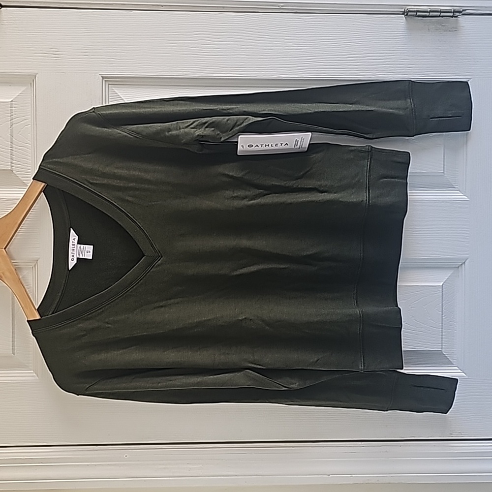Athleta Sunrise V-Neck Sweatshirt Dark Green
